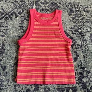 Aerie Pink and Orange Striped Ribbed Cropped Tank Top *FLAWED* Size Small